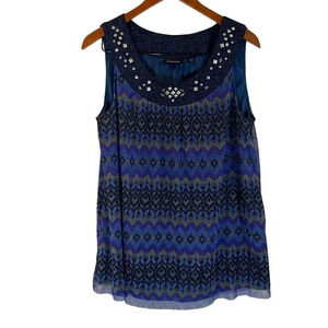 Avenue Tank Top Blouse 18/20 Metallic Geometric Studded Embroidered Neckline